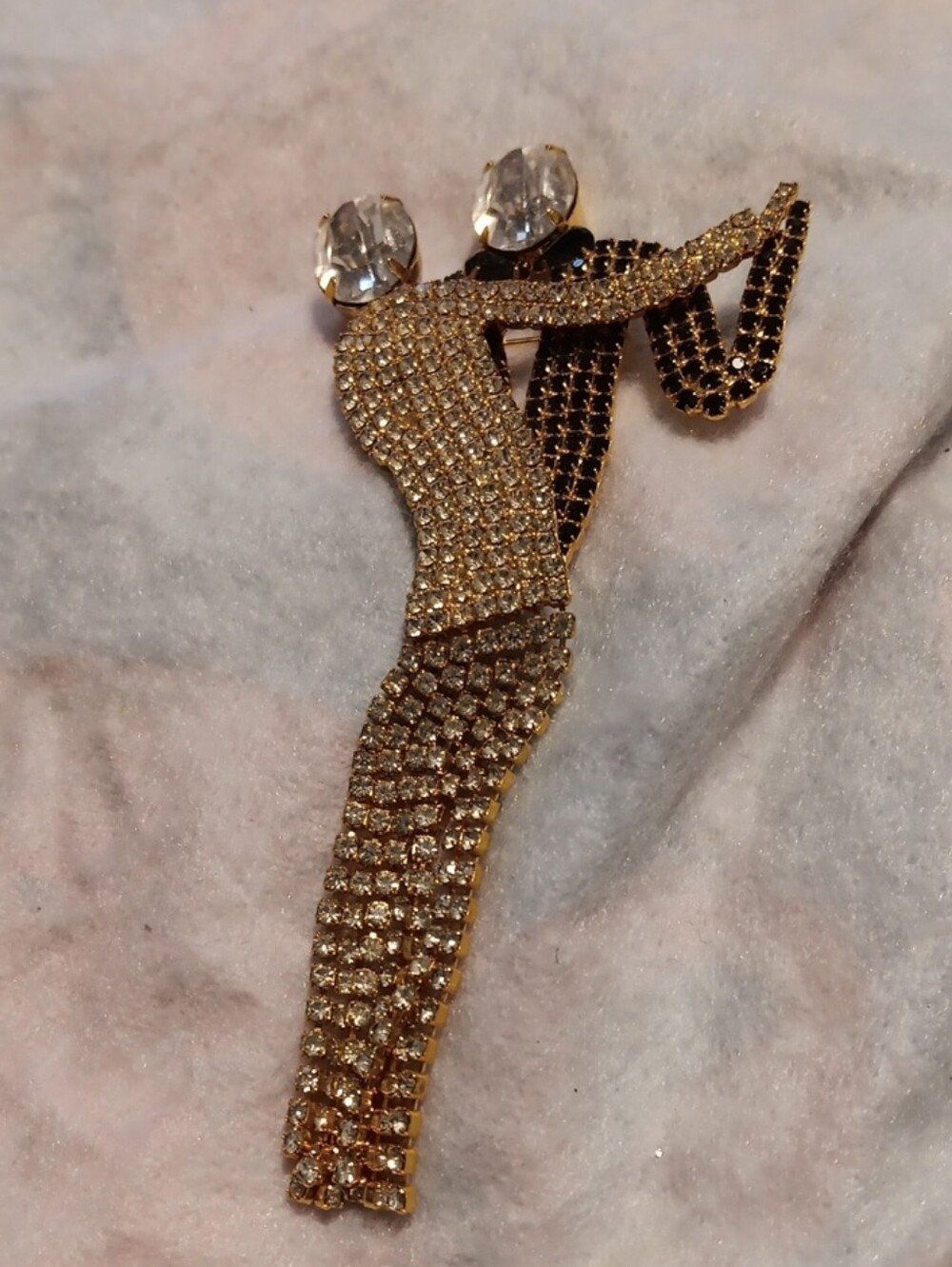 Gold colored Butler & Wilson Crystal Scarf Dancer Brooch With Rhinestones